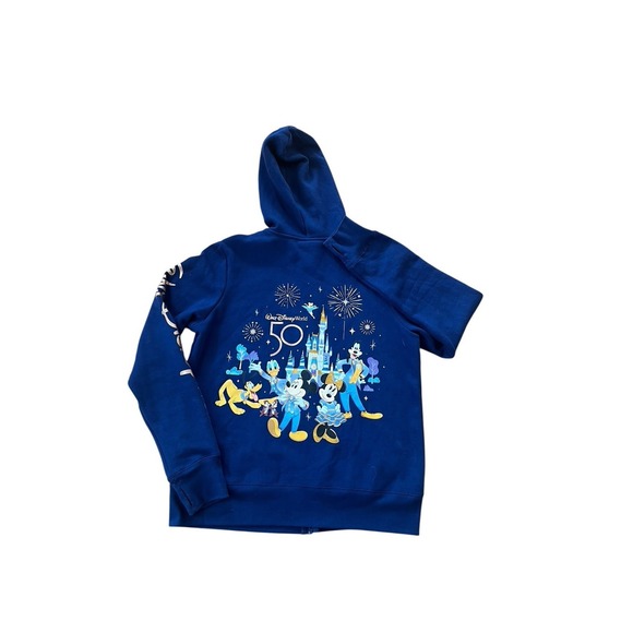 WALT DISNEY WORLD 50th Anniversary Full Zip Hoodie Mickey Large Navy Blue EUC - Picture 3 of 8